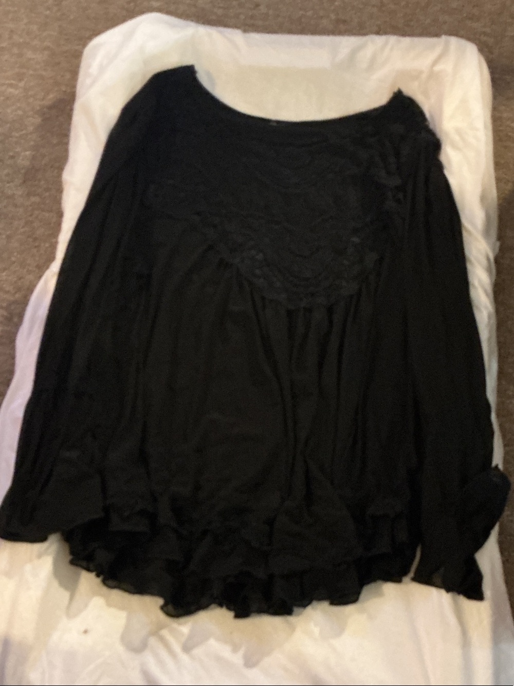 torrid Black Long-Sleeve Lace Yoke Ruffled Blouse